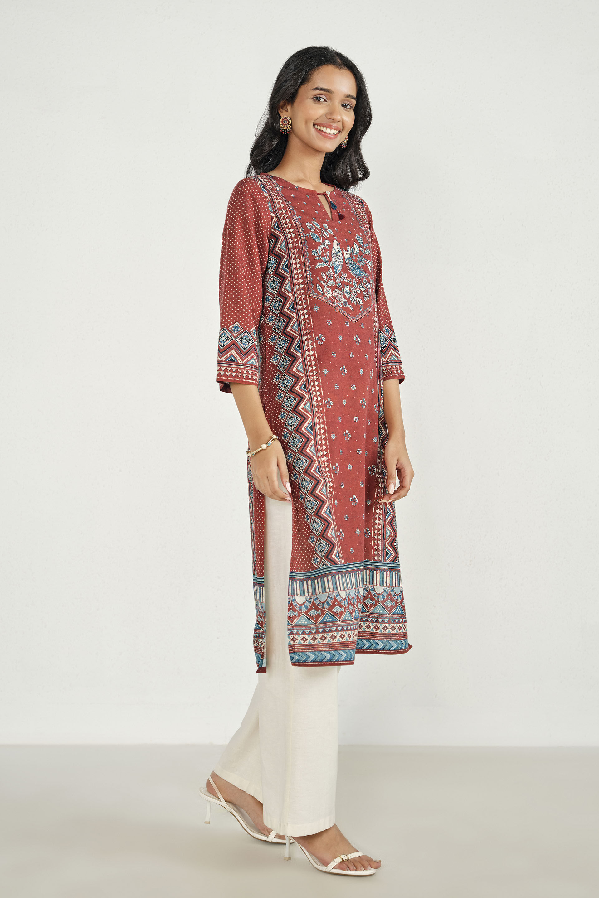 Birdsong Rust Printed Kurta, Rust, image 4
